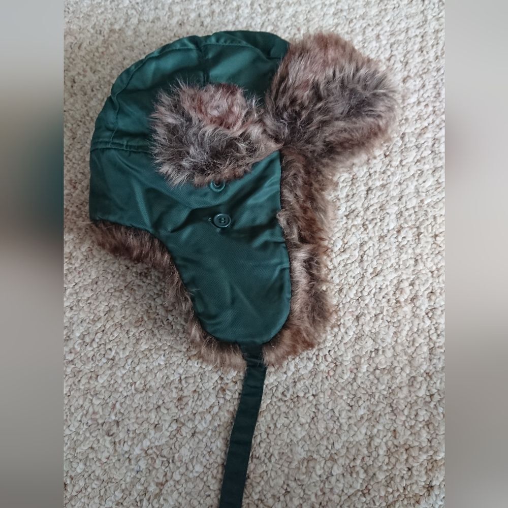 Newhattan Green and Brown ear flap faux fur Trapper Hat